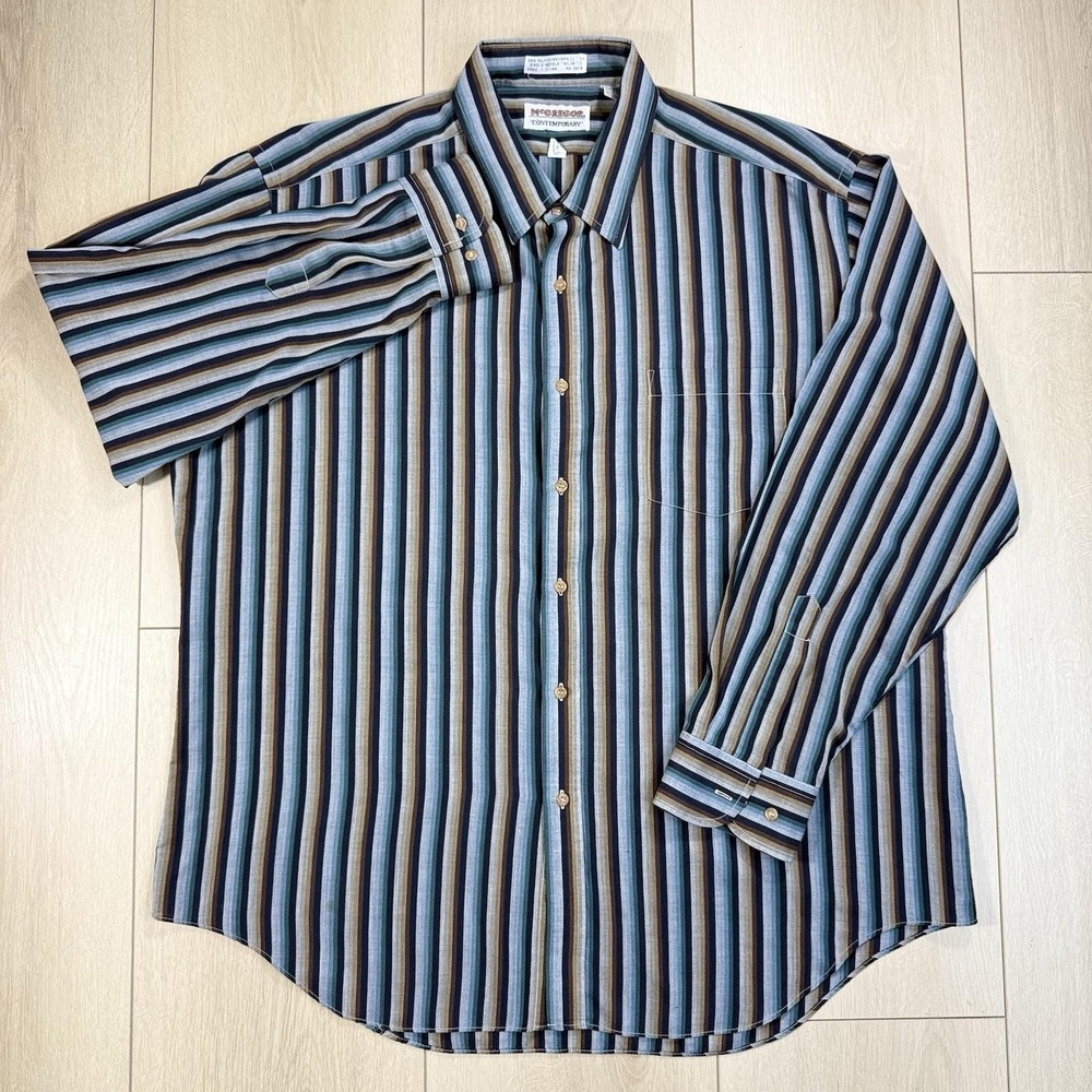 VTG McGregor Contemporary‎ Striped Button Up Shirt Men's XL Long Sleeve 80s 90s